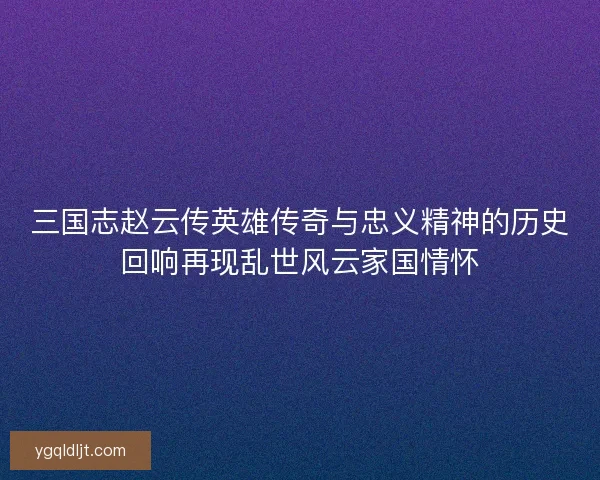 三国志赵云传英雄传奇与忠义精神的历史回响再现乱世风云家国情怀